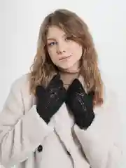 Черный перчатки женские тёплые пуховые ажурные