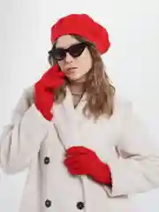 Красный перчатки женские тёплые пуховые ажурные