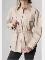 Рубашка женская кожаная с поясом oversize