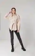 Рубашка женская кожаная с поясом oversize