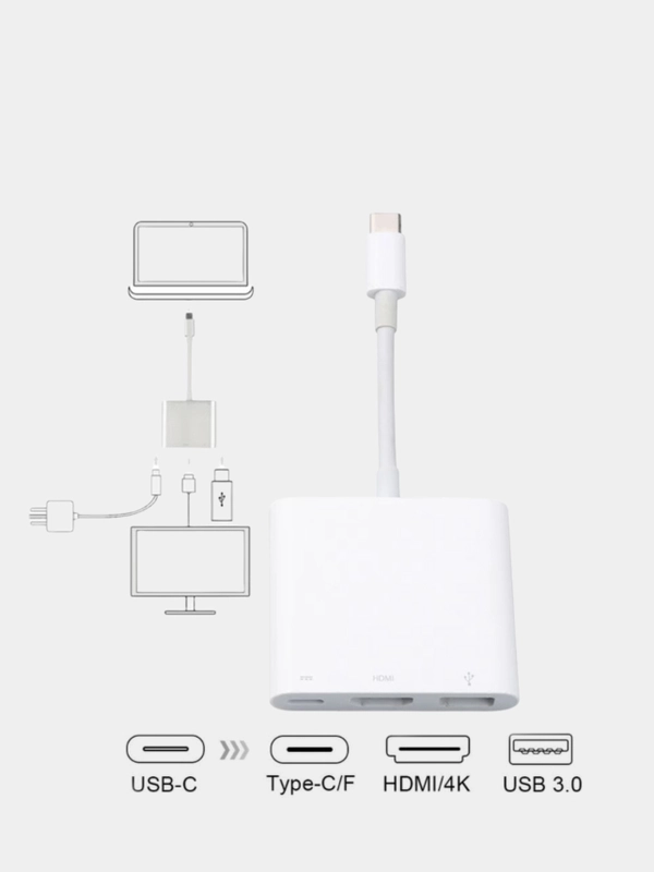 Адаптер, переходник (концентратор) Type-C/Thunderbolt на HDMI 4k и USB для Apple Macbook