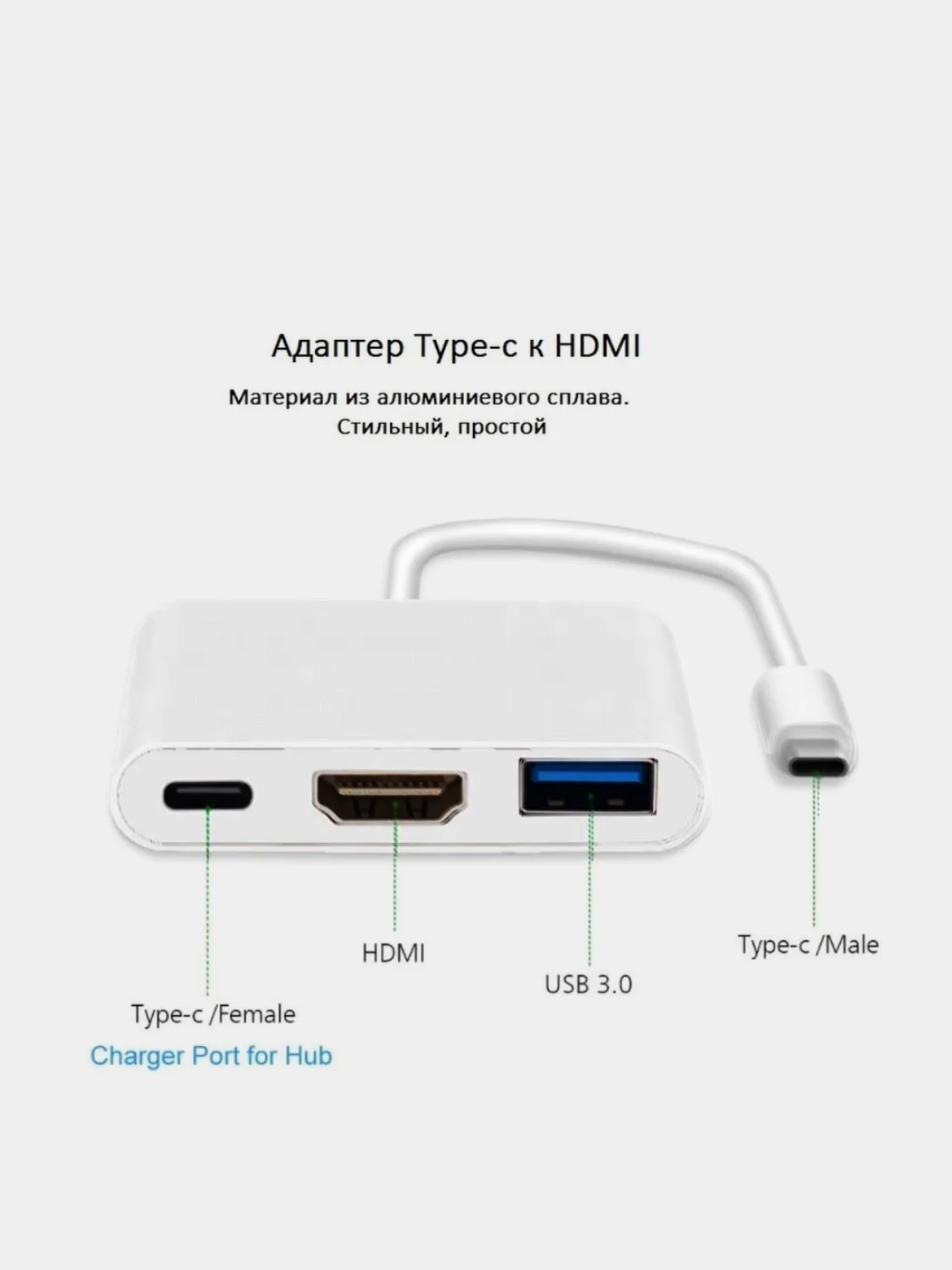 Адаптер, переходник (концентратор) Type-C/Thunderbolt на HDMI 4k и USB для Apple Macbook