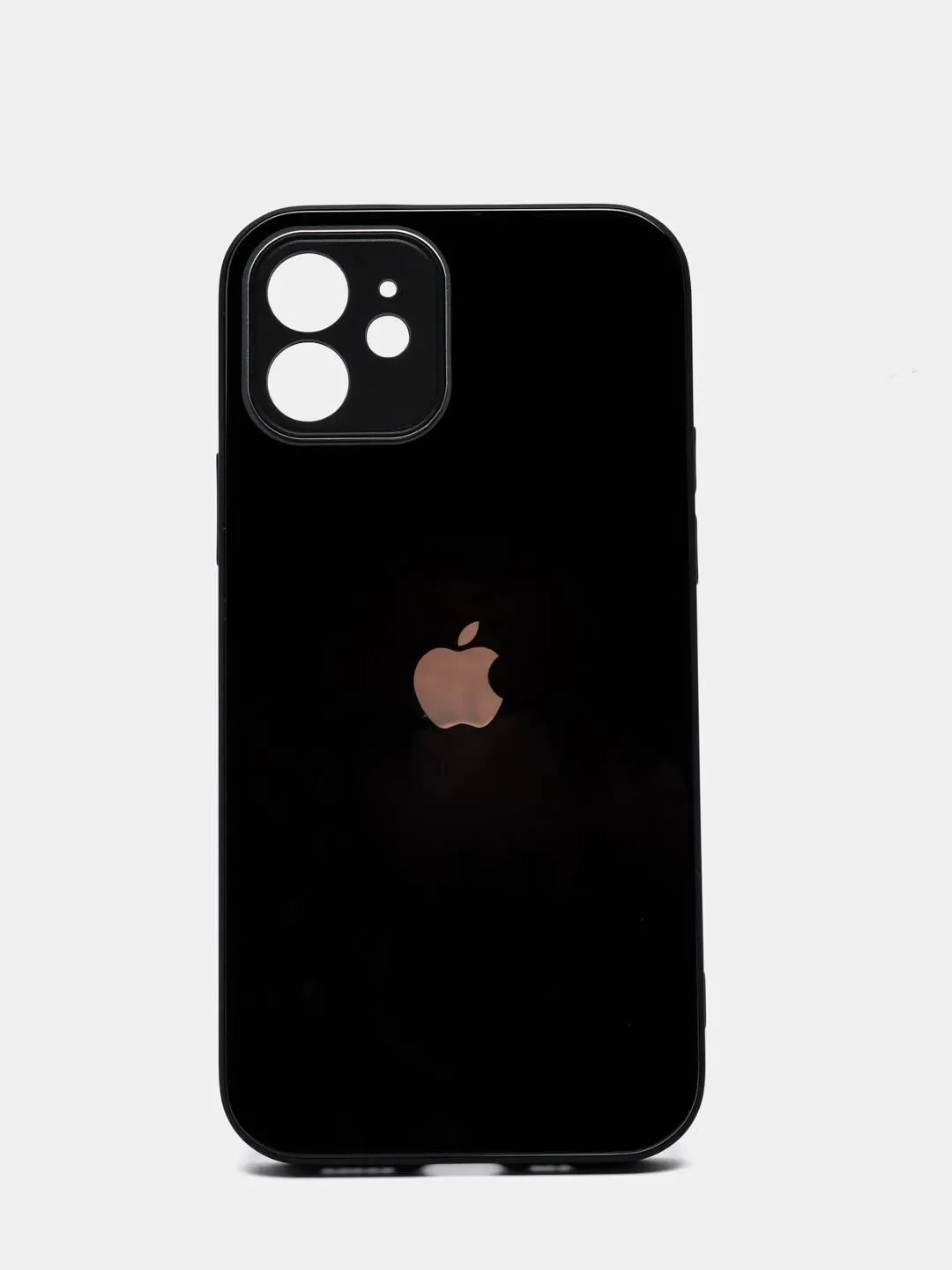 Черный чехол силиконовый со стеклянной панелью для iPhone 11, 12, 12 Pro, 13, 13 Pro Max