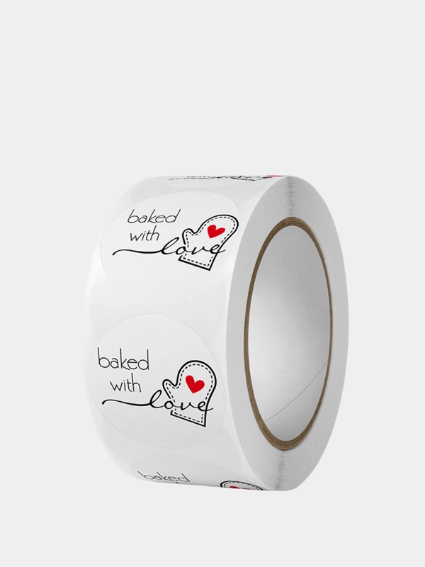 Стикеры "Baked with love" для упаковки, этикетки наклейки 500 наклеек в рулоне