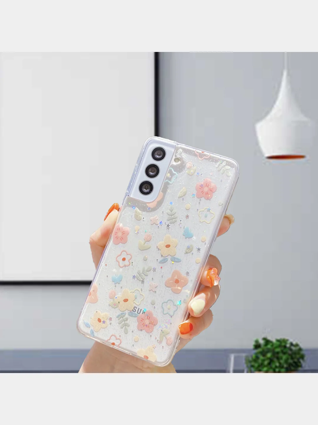 Коралловый меланж чехол "Цветочки" для Samsung A12, A22, A51, A52, A72, iPhone 11, iPhone 13