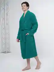Зеленый халат мужской, махровый, банный, хлопок, для дома и бани