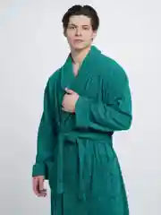 Зеленый халат мужской, махровый, банный, хлопок, для дома и бани