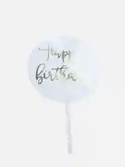 Белый топпер для оформления торта "Happy Birthday" круг