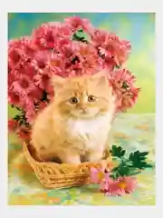 Алмазная мозаика "Рыжий котенок в цветах" 40*50 см на подрамнике