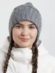 Угольный ажурная вязаная шапка  Жемчуг с отворотом, на флисе, женская бини тыковка, осень, зима