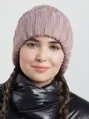 Пастельно-коралловый ажурная вязаная шапка  Жемчуг с отворотом, на флисе, женская бини тыковка, осень, зима