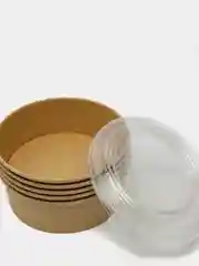 Крафтовый контейнер круглый с пластиковой крышкой, 5 штук