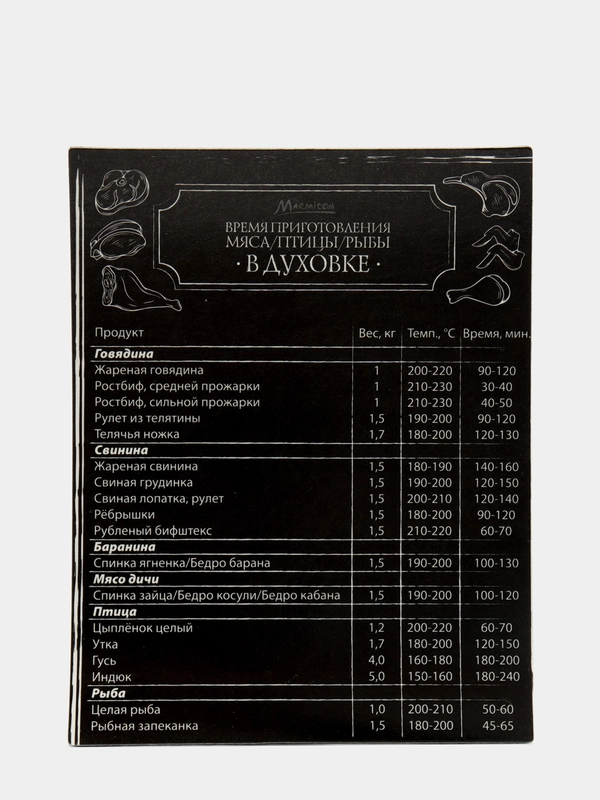 Магнит-шпаргалка "Время приготовления мяса" 11*8,5 см