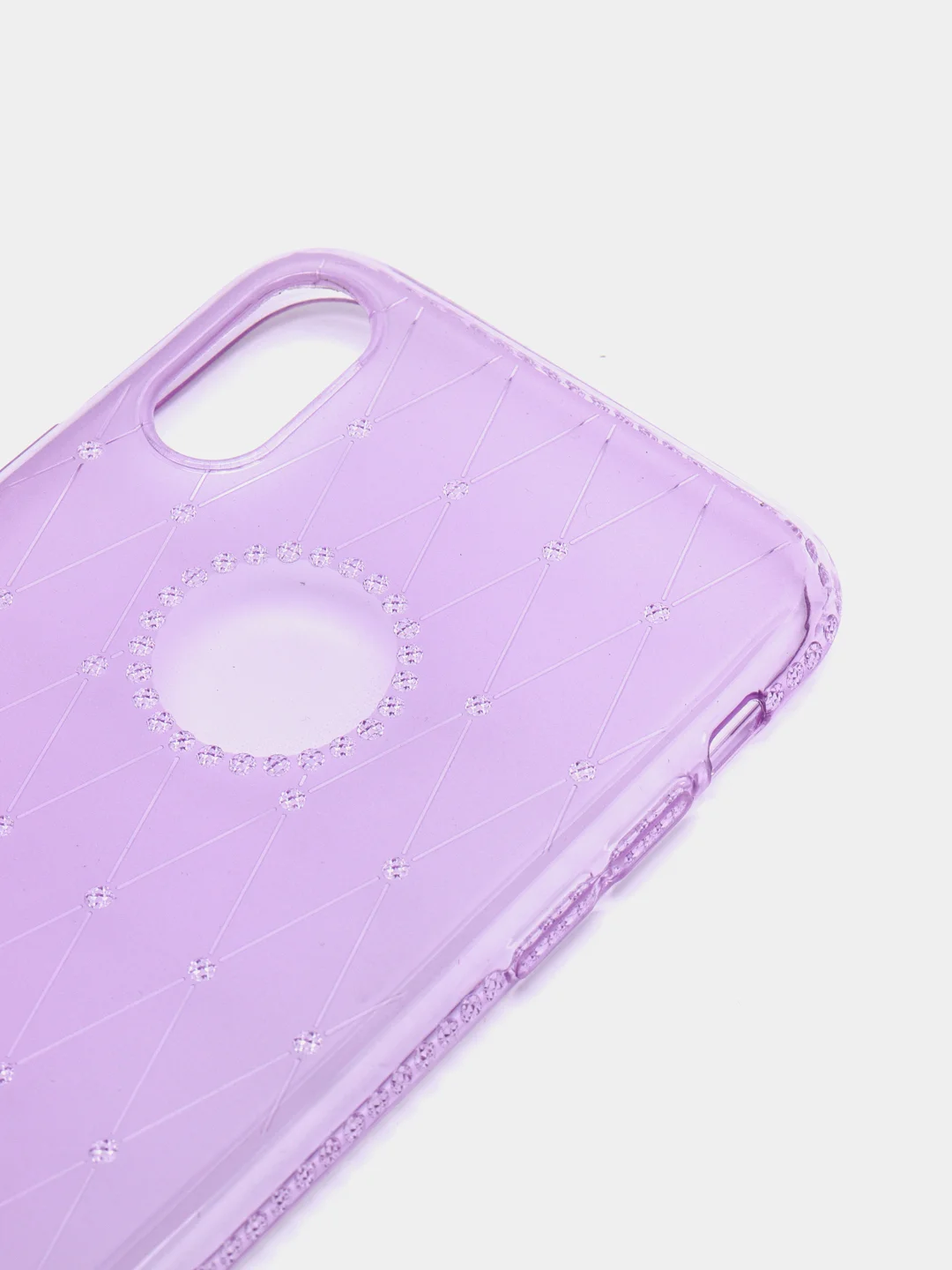 Пурпурный чехол для Apple iPhone X / Xs, прозрачный, силиконовый, со стразами