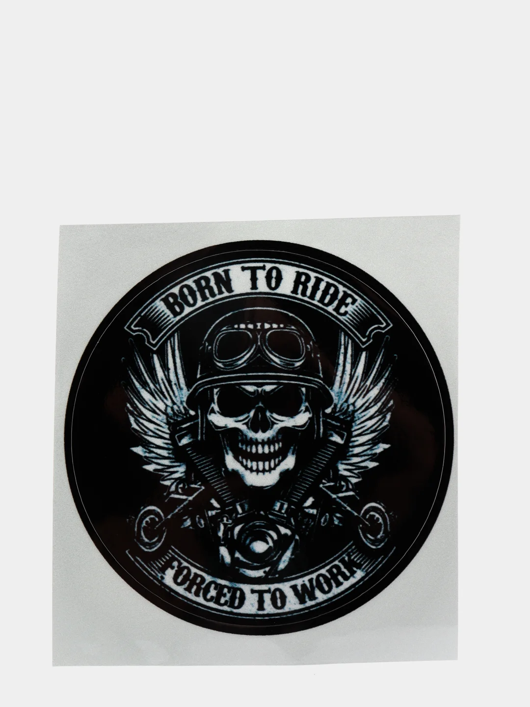 Черный наклейка на авто "Born to ride forced to work"