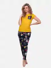 Желтый пижама для дома женская, комплект: футболка и брюки, 100% хлопок, размеры 42-52