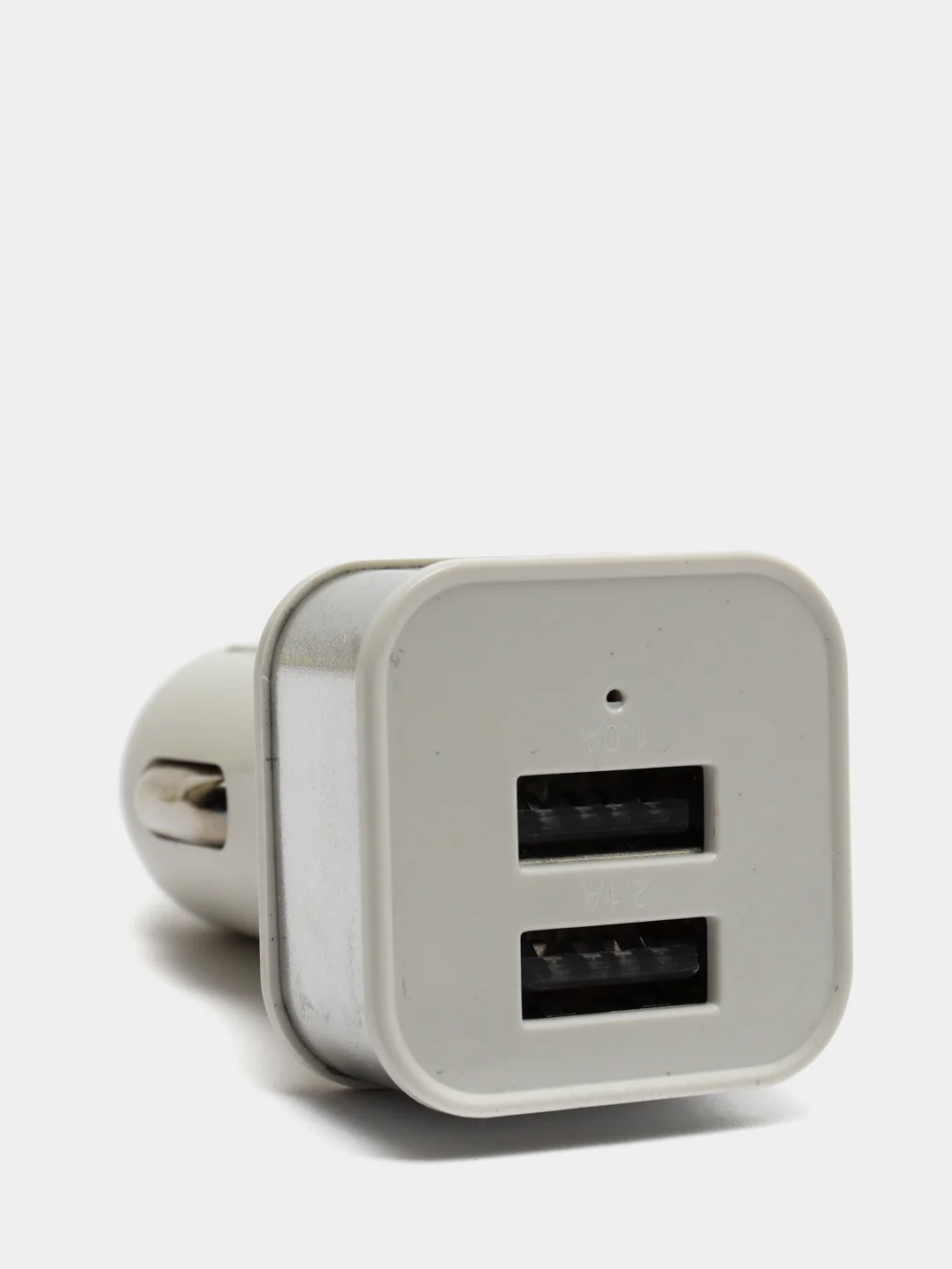 Серебряный автомобильное зарядное устройство 2xUSB с индикатором 1А, 2.1А /Автомобильный адаптер