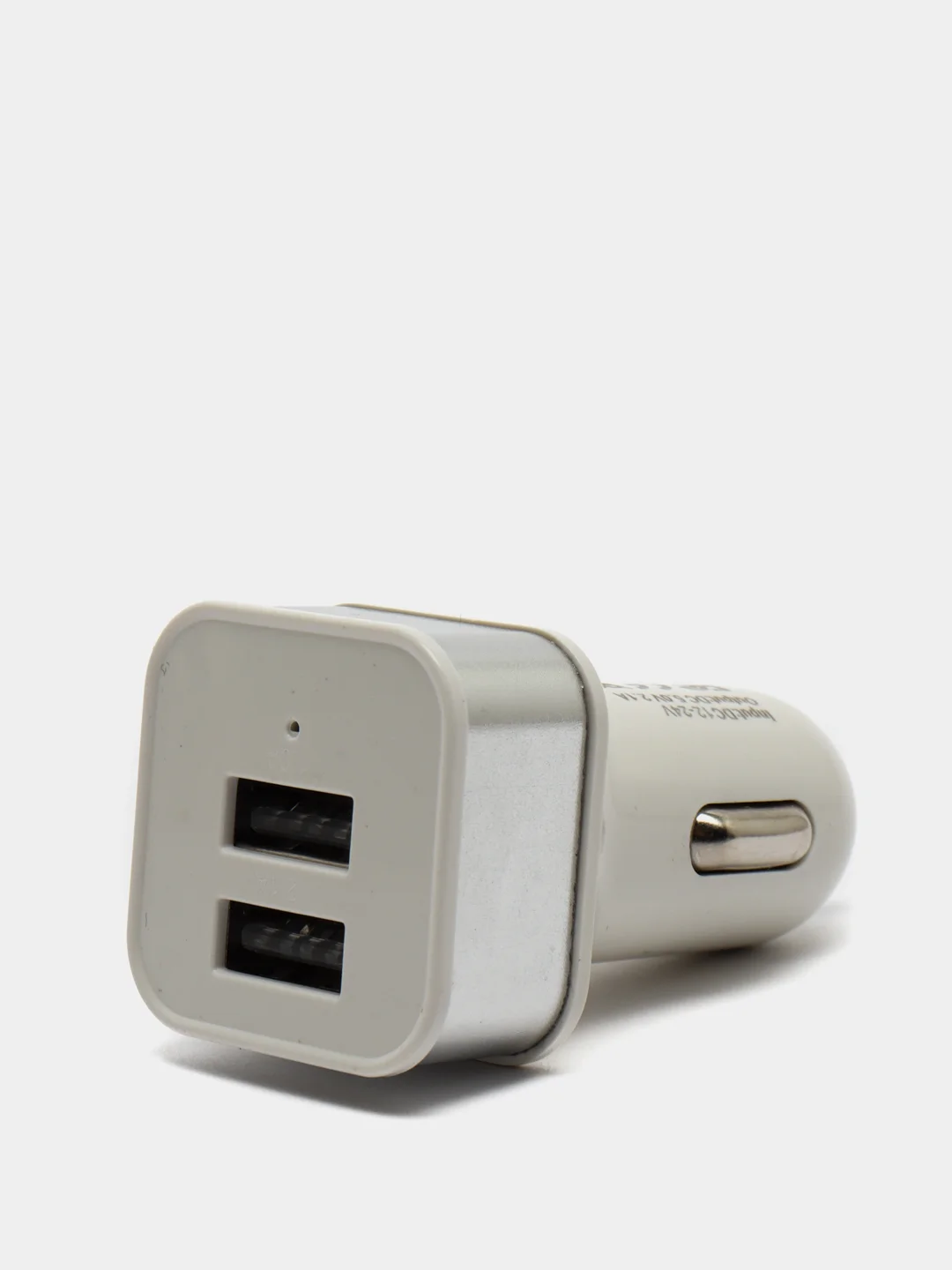 Серебряный автомобильное зарядное устройство 2xUSB с индикатором 1А, 2.1А /Автомобильный адаптер