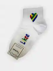 Белый короткие цветные носки с принтом Like унисекс, хлопок