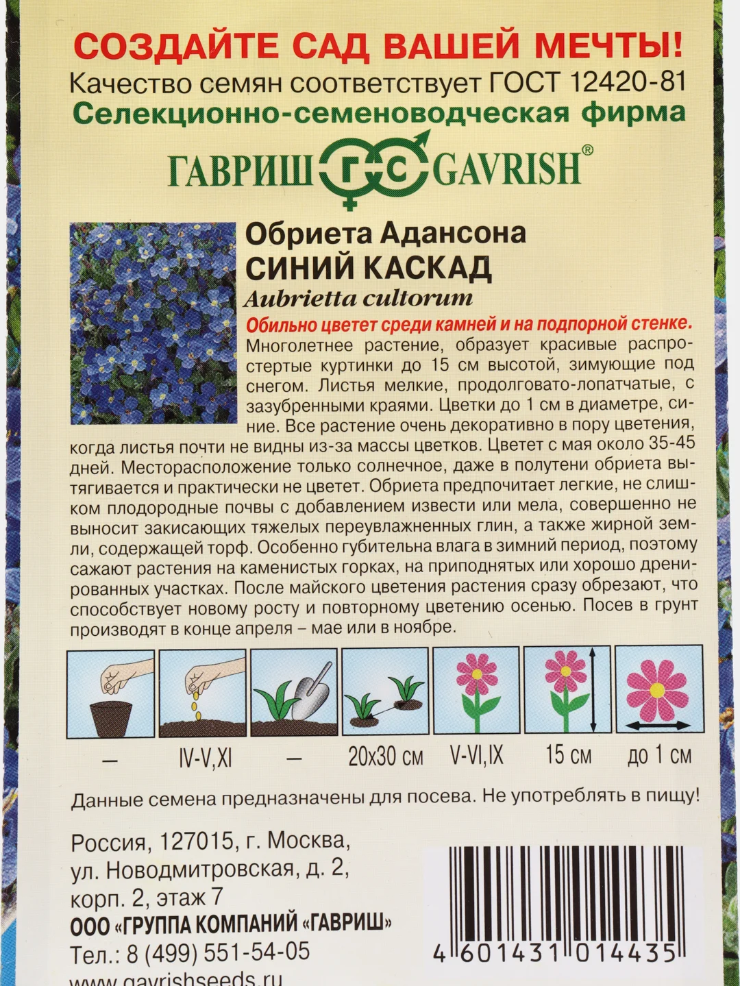 Семена цветы "Обриета синий Каскад"