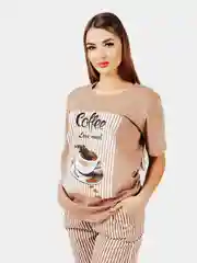 Коралловый меланж пижама для дома женская, комплект: футболка и брюки, 100% хлопок, размеры 46-66
