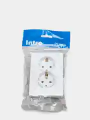 Белый розетка двойная с заземлением скрытой установки 16А 250В Intro Plano