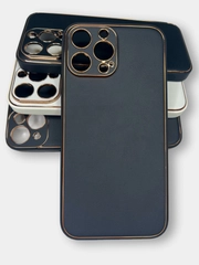 Чехол с золотой окантовкой на iPhone 13, 13 Pro, 13 Pro Max, 12, 12 Pro кожаный
