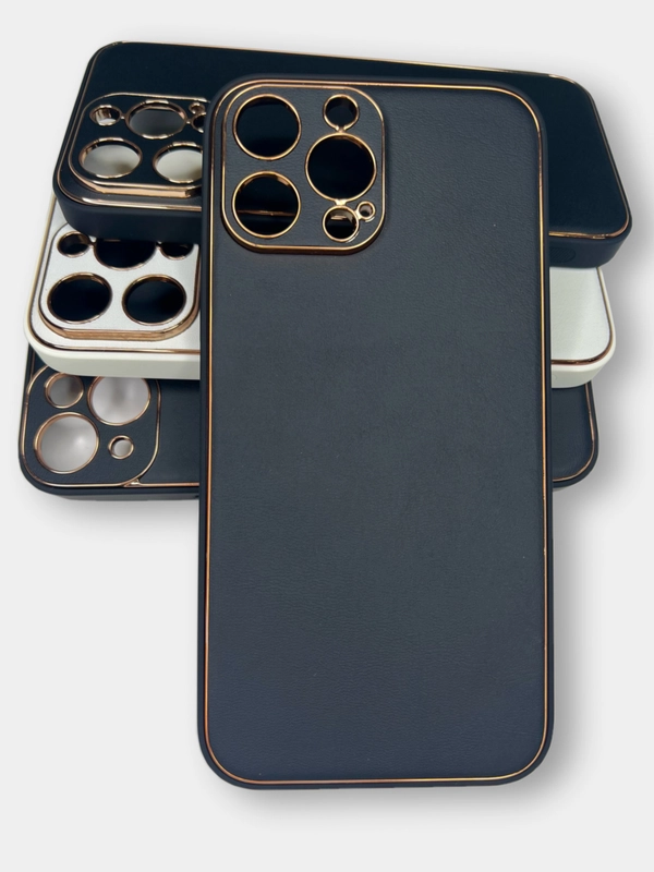 Чехол с золотой окантовкой на iPhone 13, 13 Pro, 13 Pro Max, 12, 12 Pro кожаный