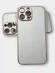 Слоновая кость чехол с золотой окантовкой на iPhone 13, 13 Pro, 13 Pro Max, 12, 12 Pro кожаный
