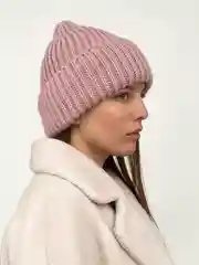 Розовый шапка женская вязаная зимняя с флисовым подкладом
