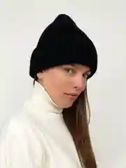 Черный шапка женская вязаная зимняя с флисовым подкладом