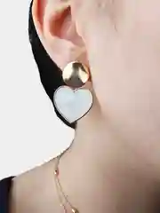 Серьги крупные в форме сердца, серьги с эмалью, белые серьги, серёжки.