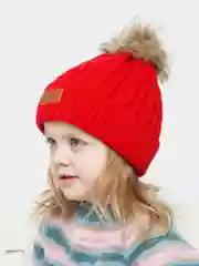 Красный детская шапка со съемным помпоном из меха
