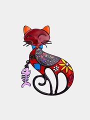 Брошь "Кошка с рыбкой"