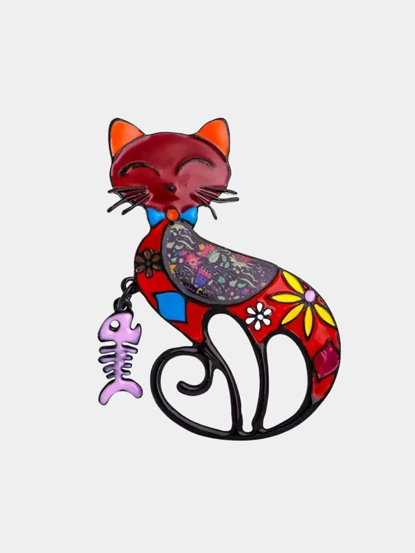 Брошь "Кошка с рыбкой"