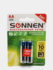 Батарейки КОМПЛЕКТ 2шт, SONNEN Super Alkaline, АА(LR6,15А), алкалиновые, пальчиковые