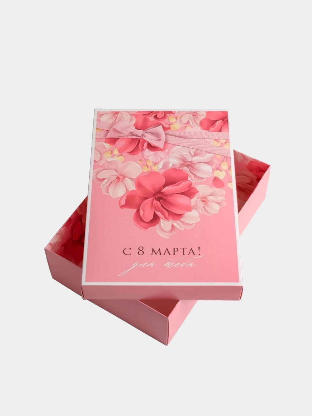 Кораллово-розовый коробка складная "С 8 марта", 30 х 20 х 9 см
