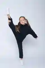 Черный спортивный костюм на флисе/Костюм для девочек/Утепленный детский костюм/Худи и джоггеры