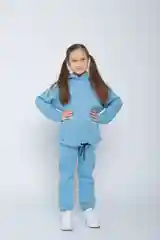 Голубой спортивный костюм на флисе/Костюм для девочек/Утепленный детский костюм/Худи и джоггеры