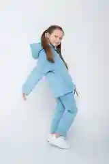 Голубой спортивный костюм на флисе/Костюм для девочек/Утепленный детский костюм/Худи и джоггеры