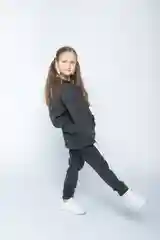 Тёмно-серый спортивный костюм на флисе/Костюм для девочек/Утепленный детский костюм/Худи и джоггеры