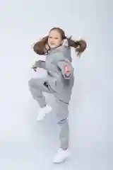 Серый спортивный костюм на флисе/Костюм для девочек/Утепленный детский костюм/Худи и джоггеры