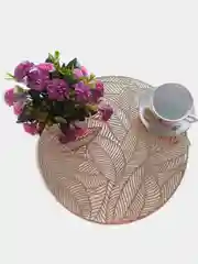 Салфетка сервировочная на стол, круглая, рисунок листья