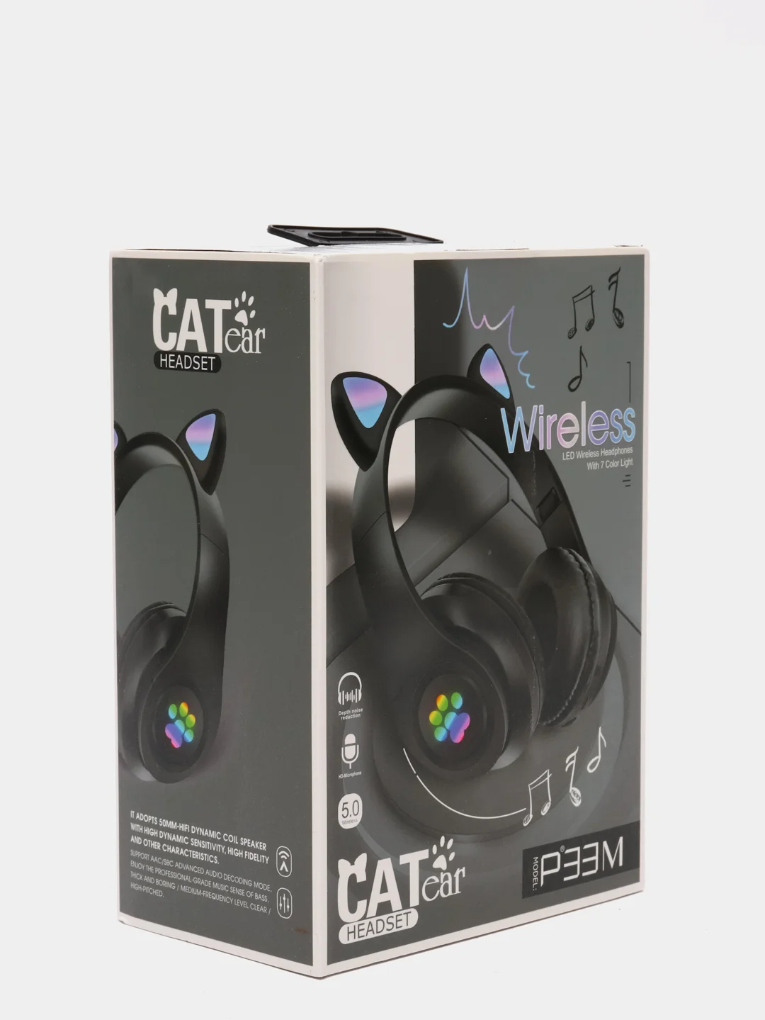 Черный беспроводные светящиеся наушники с ушками CAT EAR P33M