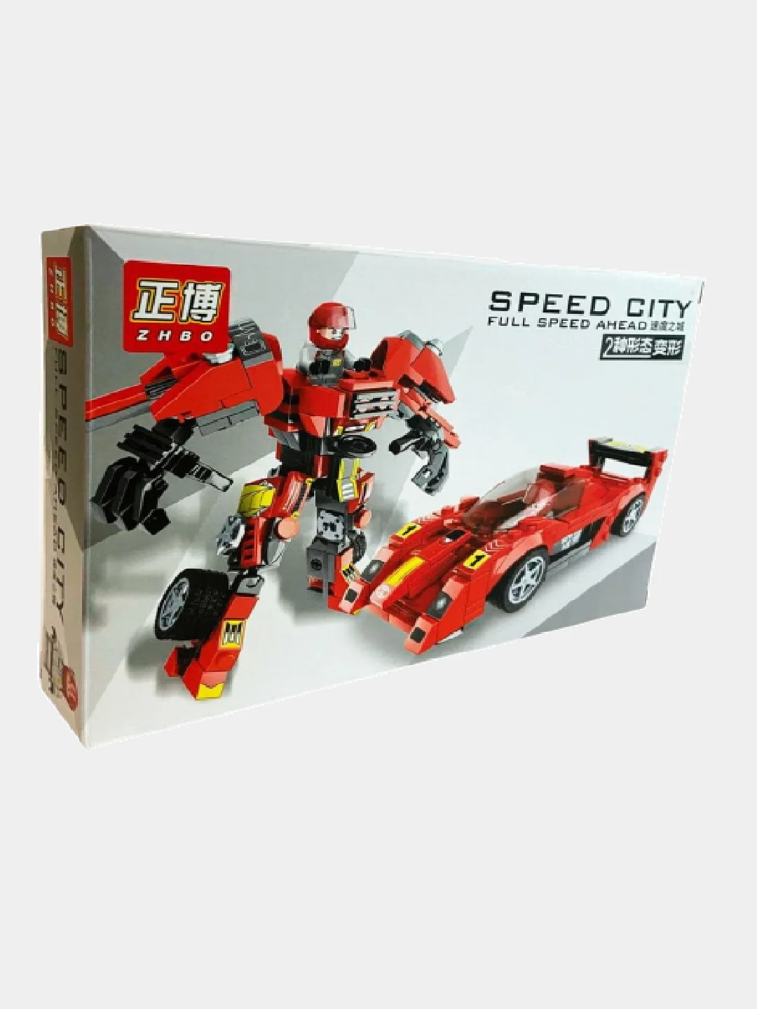 Красный конструктор блочный Speed city 2 в 1 "Гоночный автомобиль - робот"