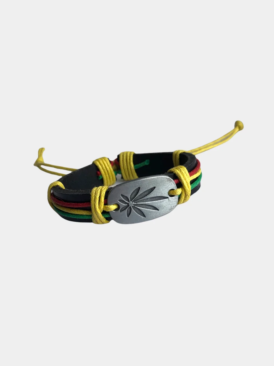 Желтый кожаный плетеный браслет "Weed"