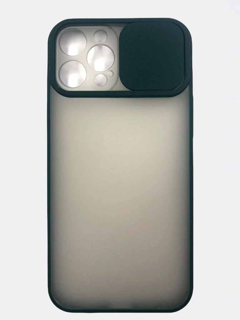 Тёмно-зелёный чехол iPhone 11 Pro Max с защитой камеры полупрозрачный