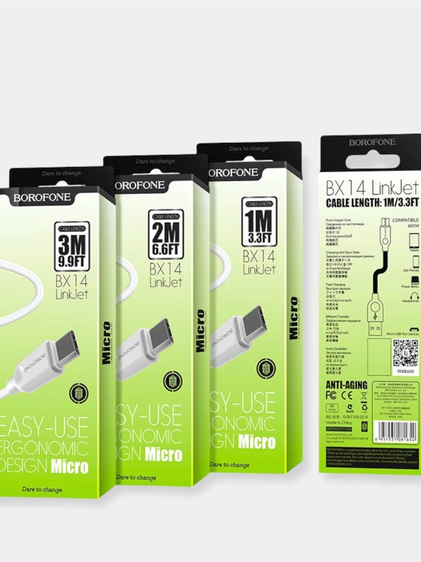 Кабель для зарядки и передачи данных BOROFONE BX14 LinkJet Micro-USB 1, 2, 3 метра