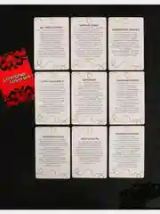 Бирюзовый эротический набор для двоих "Ролевые игры" 10 карт, наручники, плетка, чулки, маска 18+