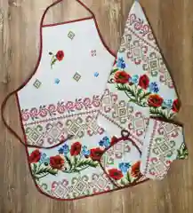 Красный подарочный набор из рогожки: полотенце и фартук для кухни, рукавица, прихватка